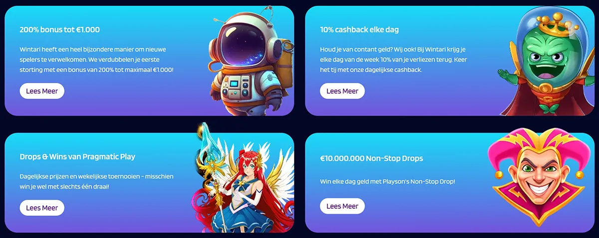 Wintari Casino bonussen en promoties