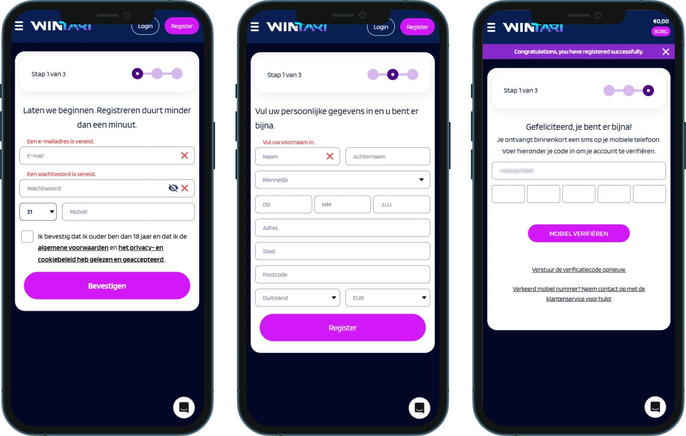 Wintari Casino Registreer en voltooi